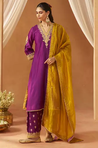 Deep purple chauga with salwar and dupatta