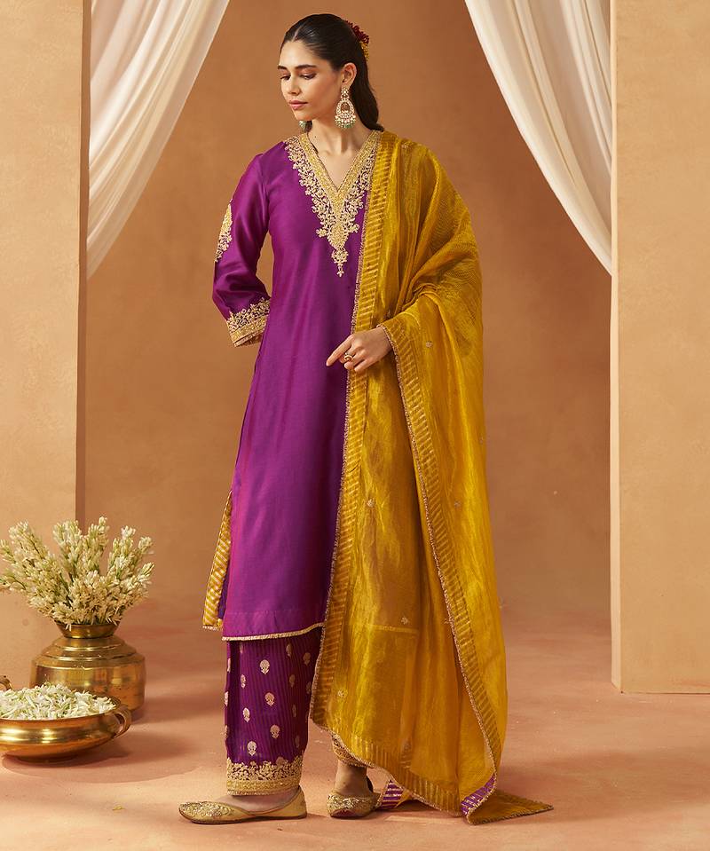 Deep purple chauga with salwar and dupatta