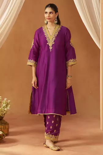 Deep purple chauga with salwar and dupatta