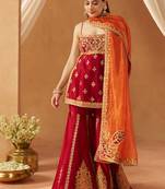 Deep red kurta with gharara and dupatta