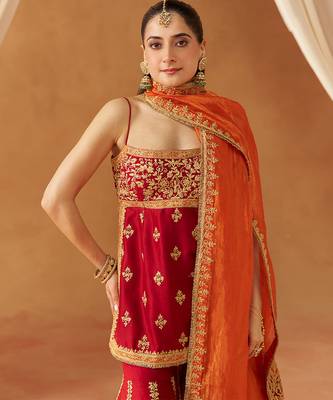 Deep red kurta with gharara and dupatta 2