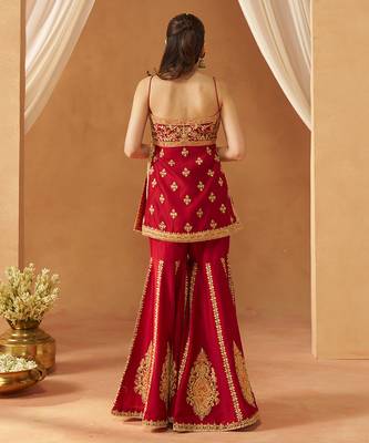 Deep red kurta with gharara and dupatta 3