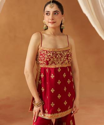 Deep red kurta with gharara and dupatta 4