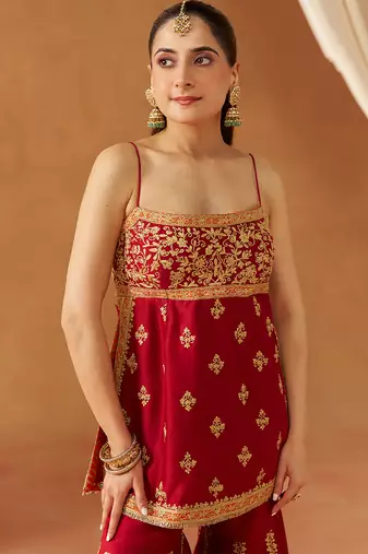 Deep red kurta with gharara and dupatta