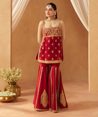 Deep red kurta with gharara and dupatta 5