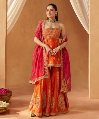 Burnt orange kurta with gharara and dupatta 1