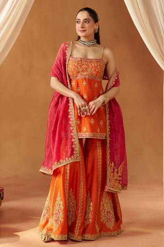 Burnt orange kurta with gharara and dupatta