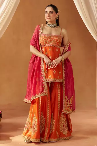 Burnt orange kurta with gharara and dupatta