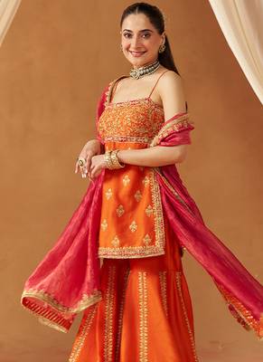 Burnt orange kurta with gharara and dupatta 2