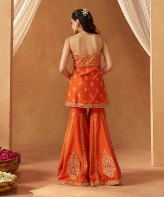 Burnt orange kurta with gharara and dupatta 3