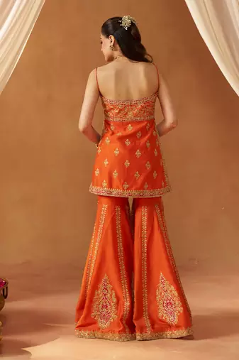 Burnt orange kurta with gharara and dupatta