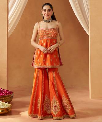 Burnt orange kurta with gharara and dupatta 4