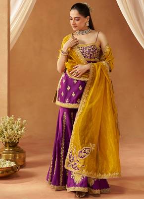 Deep purple kurta with gharara and dupatta 1