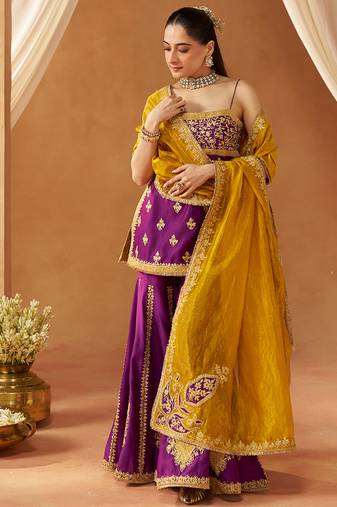 Deep purple kurta with gharara and dupatta