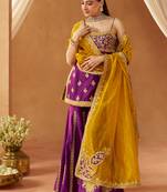 Deep purple kurta with gharara and dupatta