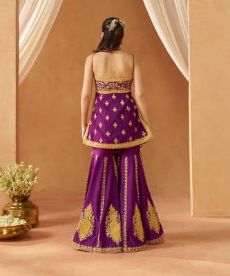 Deep purple kurta with gharara and dupatta 2