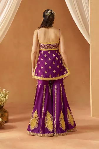 Deep purple kurta with gharara and dupatta