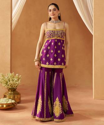 Deep purple kurta with gharara and dupatta 4