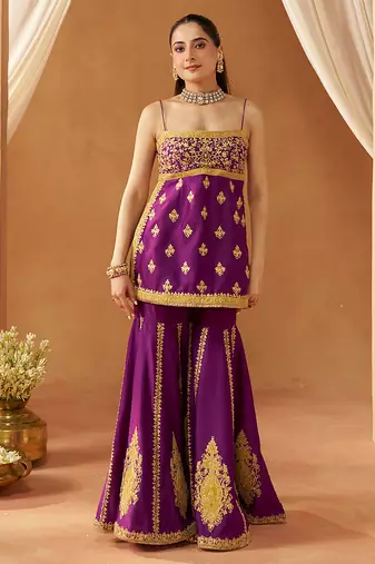 Deep purple kurta with gharara and dupatta