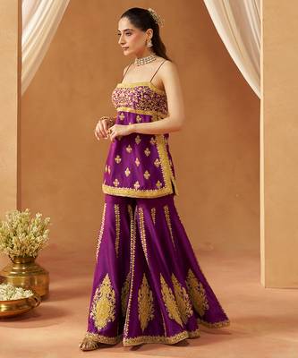 Deep purple kurta with gharara and dupatta 5