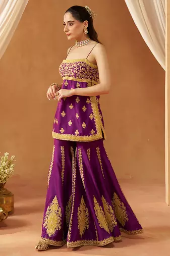 Deep purple kurta with gharara and dupatta