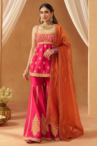 Hot pink kurta with gharara and dupatta