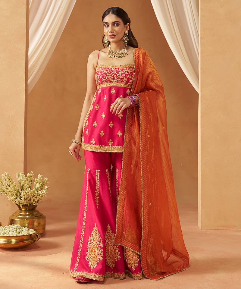 Hot pink kurta with gharara and dupatta