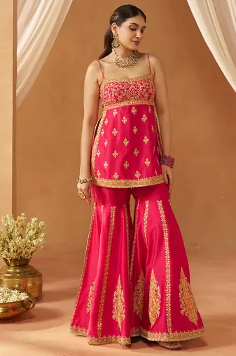Hot pink kurta with gharara and dupatta