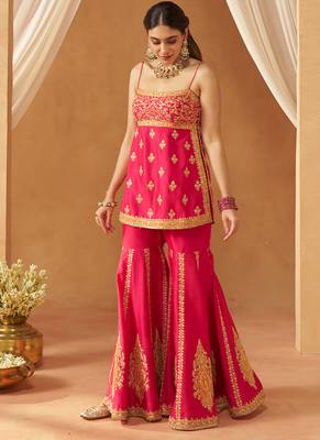 Hot pink kurta with gharara and dupatta 4