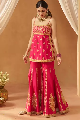 Hot pink kurta with gharara and dupatta
