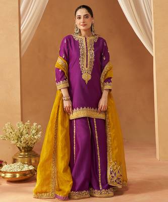 Deep purple kurta with sharara and dupatta 1