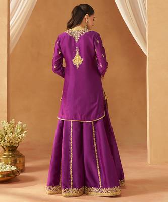 Deep purple kurta with sharara and dupatta 2