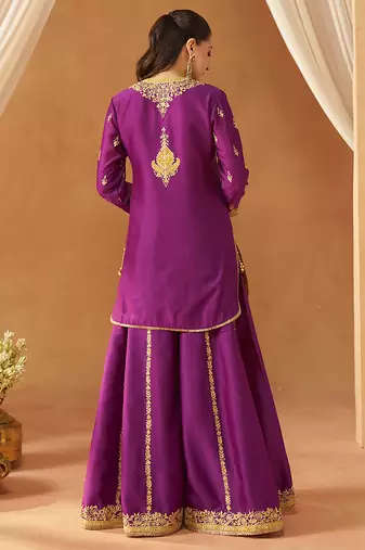 Deep purple kurta with sharara and dupatta