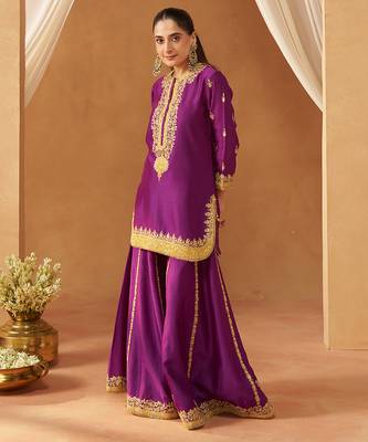 Deep purple kurta with sharara and dupatta 3