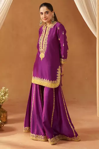 Deep purple kurta with sharara and dupatta