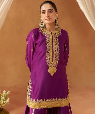 Deep purple kurta with sharara and dupatta 4
