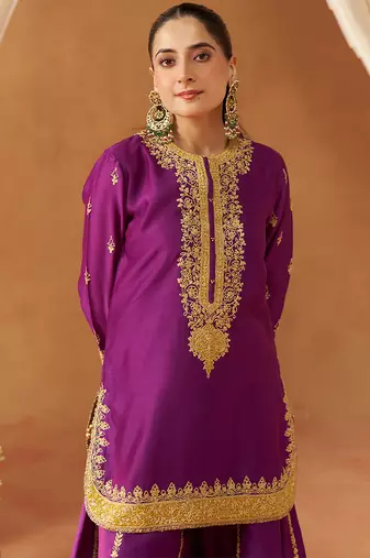 Deep purple kurta with sharara and dupatta