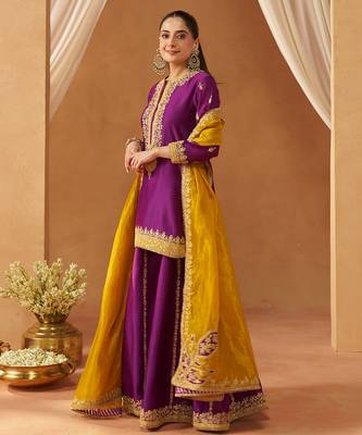 Deep purple kurta with sharara and dupatta 5