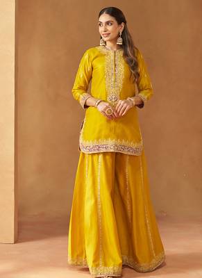 Mustard yellow kurta with sharara and dupatta 2