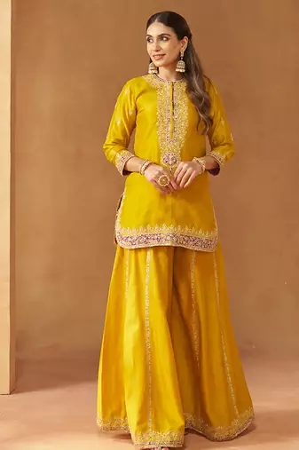 Mustard yellow kurta with sharara and dupatta