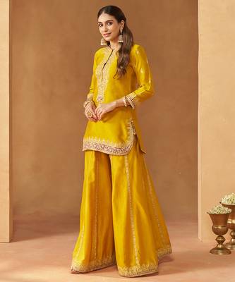 Mustard yellow kurta with sharara and dupatta 3