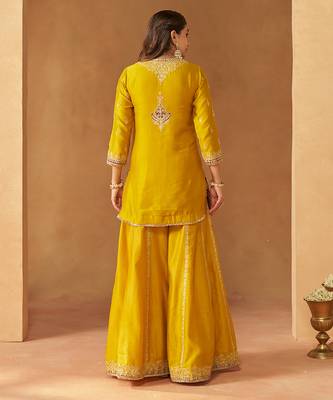 Mustard yellow kurta with sharara and dupatta 4