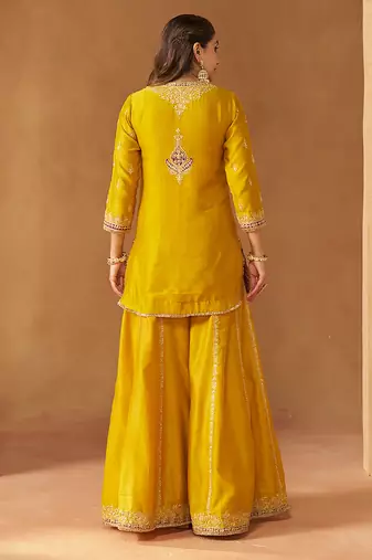 Mustard yellow kurta with sharara and dupatta