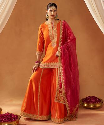 Burnt orange kurta with sharara and dupatta 1