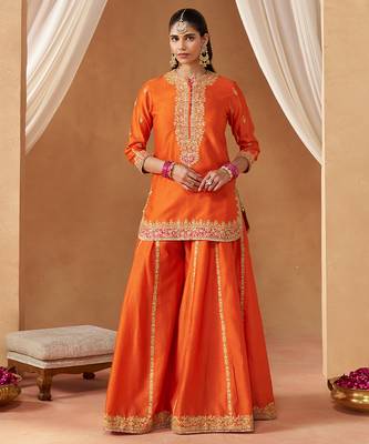 Burnt orange kurta with sharara and dupatta 3