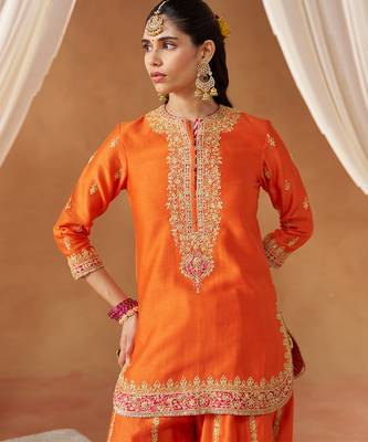 Burnt orange kurta with sharara and dupatta 4
