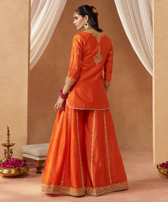 Burnt orange kurta with sharara and dupatta 5
