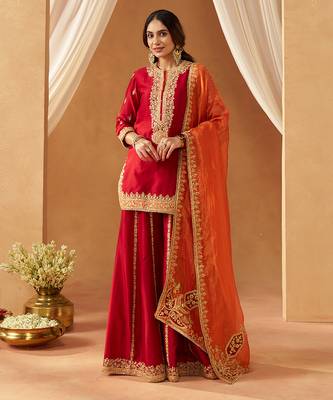 Deep red kurta with sharara and dupatta 1