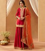 Deep red kurta with sharara and dupatta