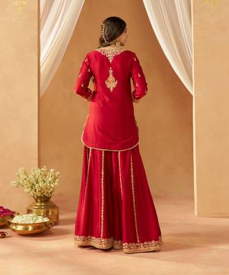 Deep red kurta with sharara and dupatta 2